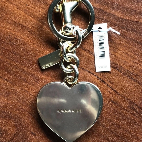 Coach Split Key Ring, Pink Studded Leather Heart - Picture 5 of 7